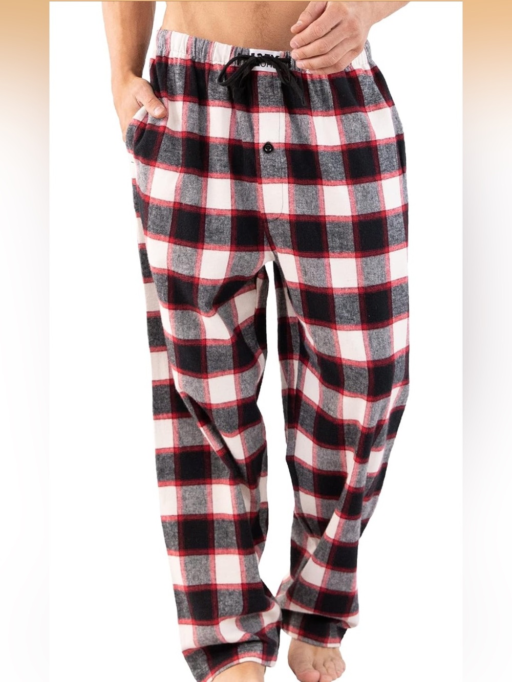 Lazy One Flannel Pajama Pants Unisex Large Red Cream Black Plaid Drawstring